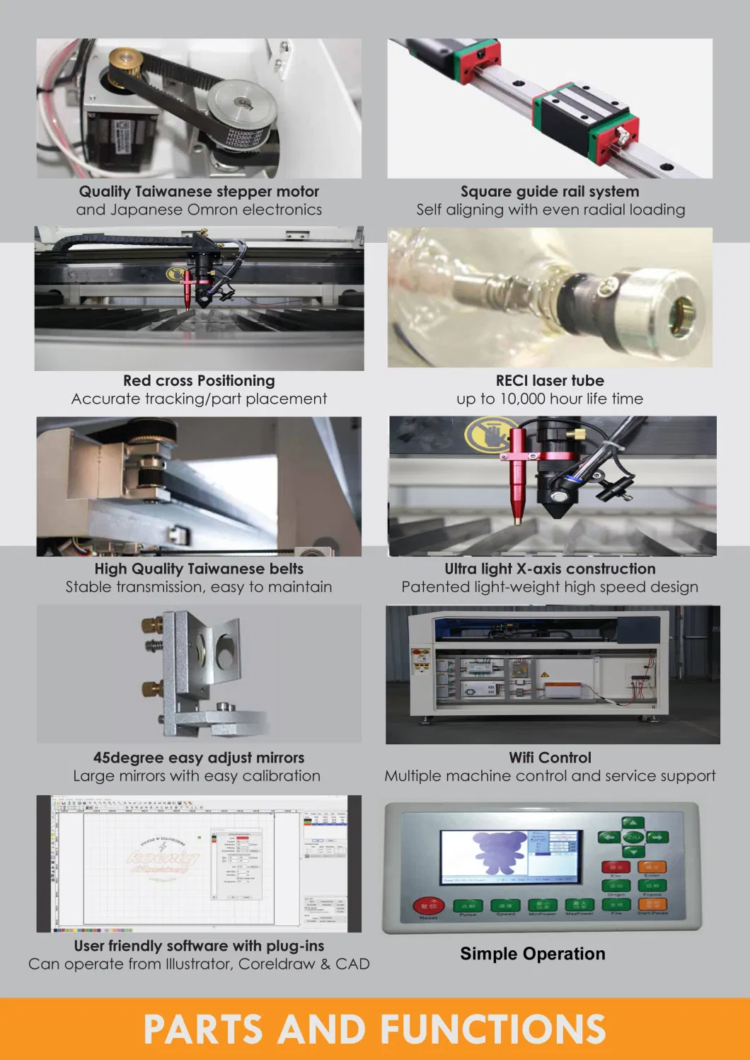 Reci 80W 100W 130W 150W 180W 300W CNC 1390 1610 CO2 Laser Engraving Cutting Machine for Wood Acrylic Plywood Leather and MDF